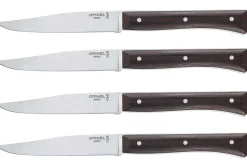 Coffret 4 couteaux de table Opinel Facette manche frêne sombre lame 11cm inox lisse