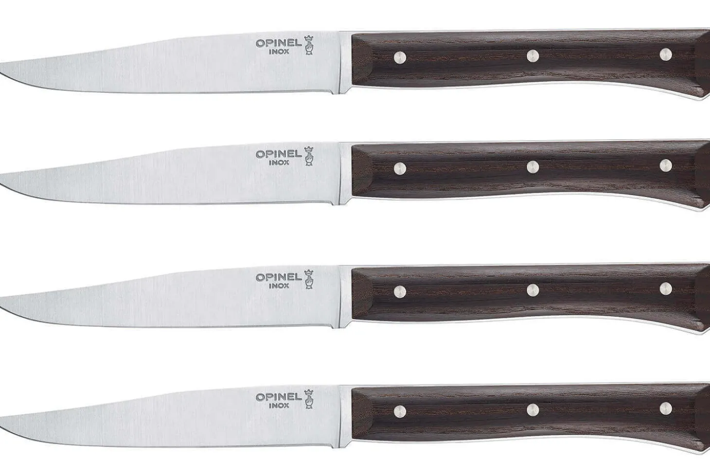Coffret 4 couteaux de table Opinel Facette manche frêne sombre lame 11cm inox lisse