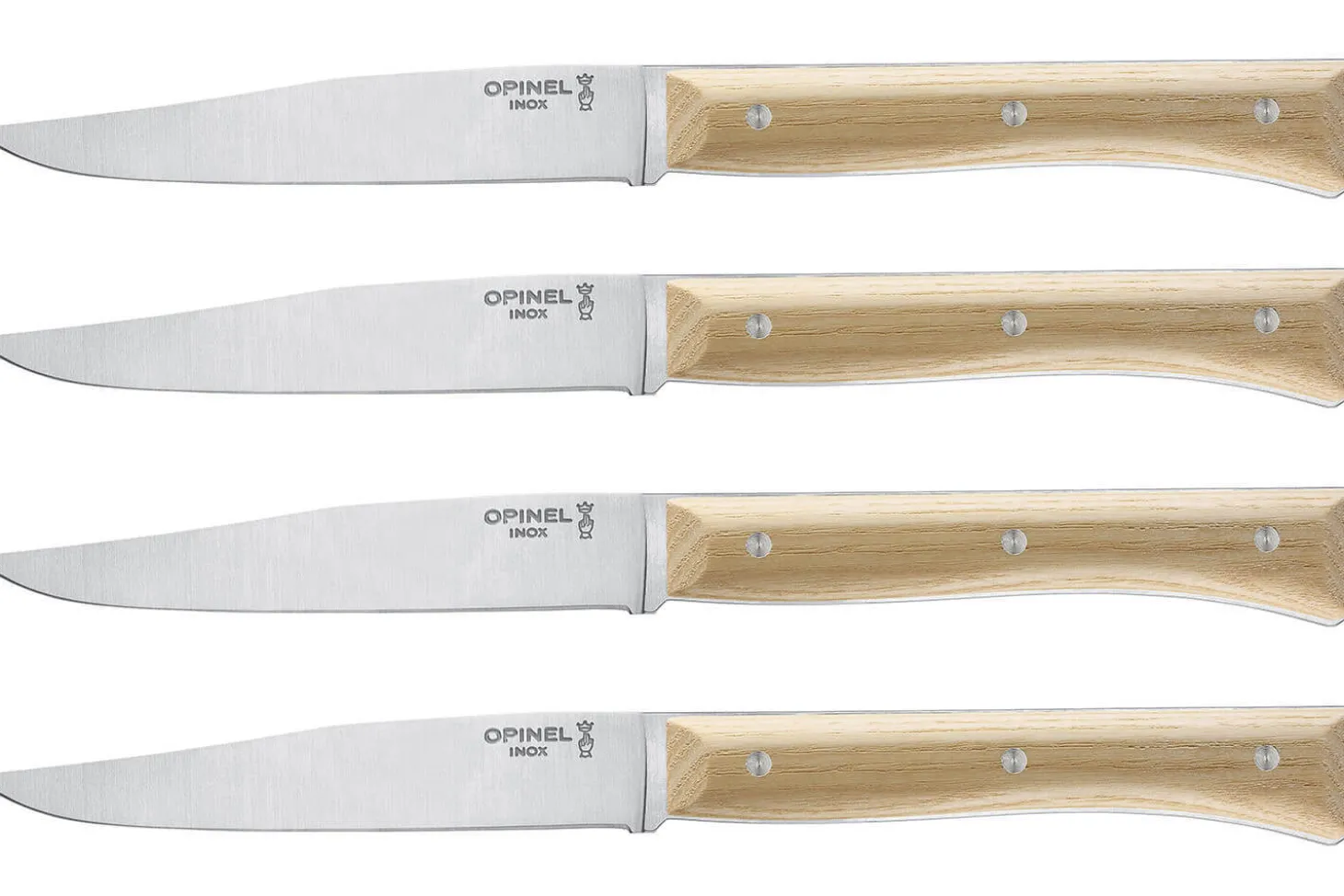 Coffret 4 couteaux de table Opinel Facette manche frêne lame 11cm inox lisse