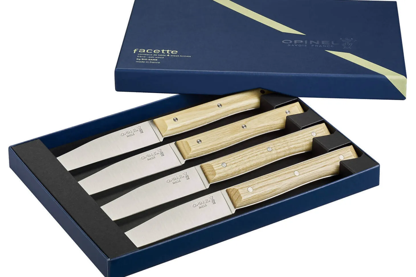 Coffret 4 couteaux de table Opinel Facette manche frêne lame 11cm inox lisse