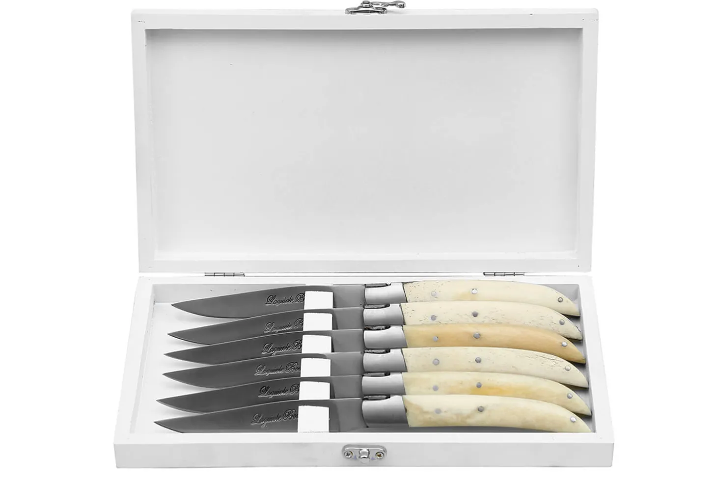 Coffret 6 couteaux de table Prestige Laguiole Bougna manches en os ouvragés