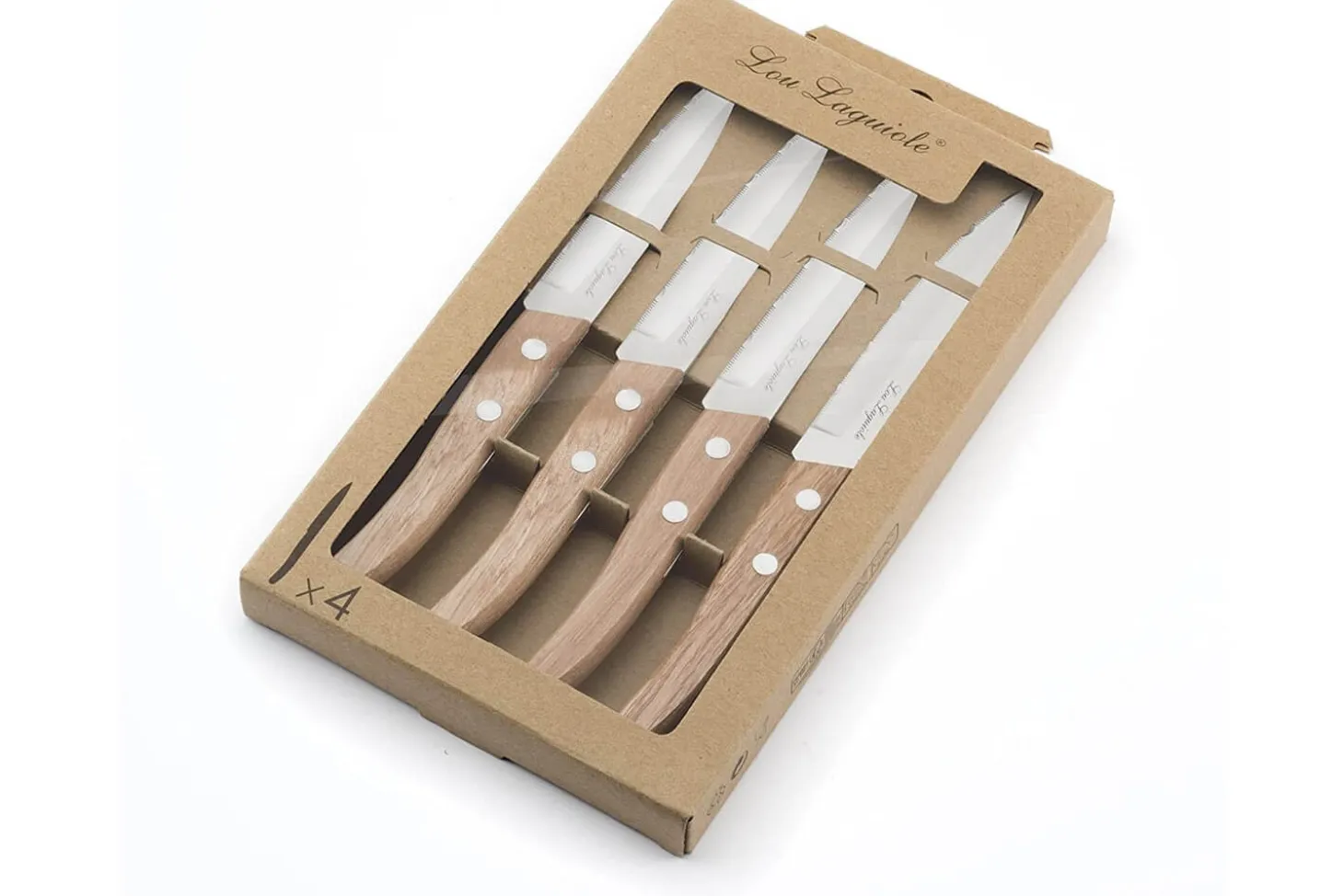 Coffret 4 couteaux d'office dentelés Lou Laguiole Util FOREST bois nature