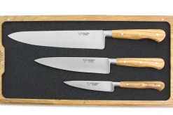 Coffret 3 couteaux en olivier Laguiole en Aubrac : Office + Universel + Chef