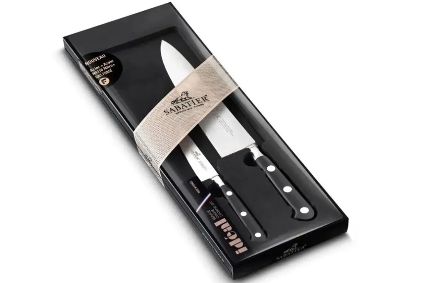 Coffret 2 couteaux français SABATIER Idéal Inox 100% forgé Chef+Office