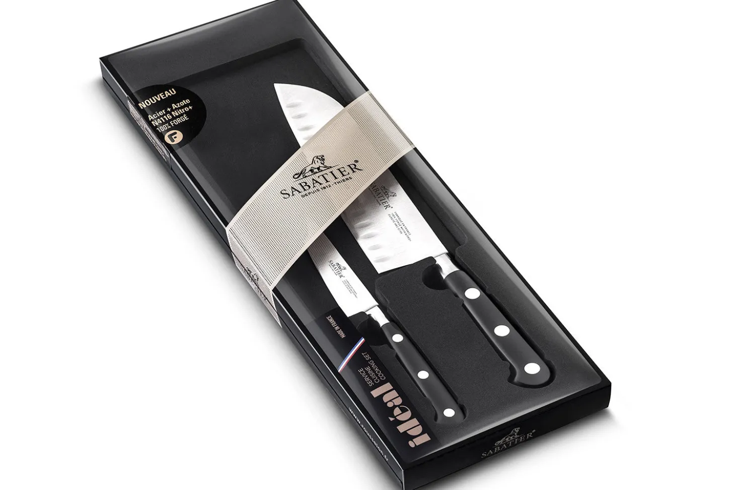 Coffret 2 couteaux français SABATIER Idéal Inox 100% forgé Santoku+Office
