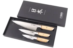 Coffret 3 couteaux Fukito Pakka San Mai Chef + Universel + Office