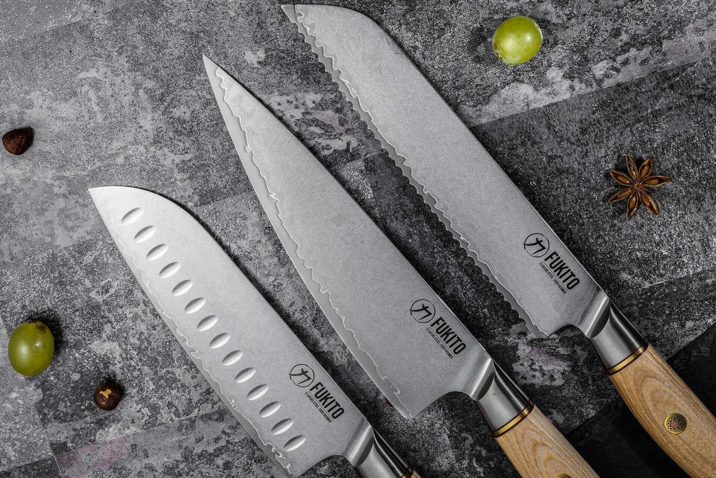 Coffret 2 couteaux Fukito Pakka San Mai Chef + Office