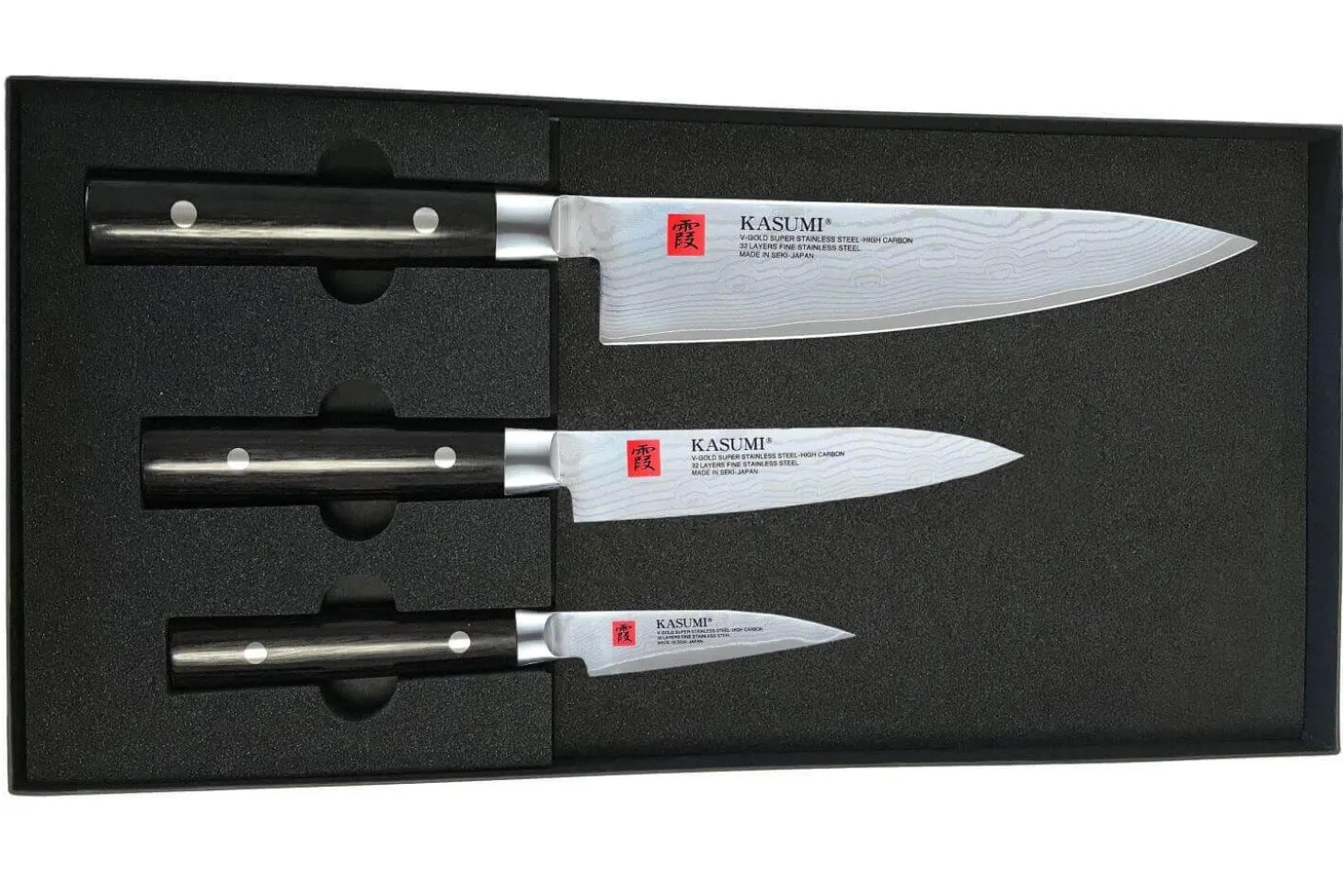 Coffret 3 couteaux japonais Kasumi Standard lames Damas