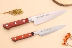 Coffret 2 couteaux japonais Satake Cutlery Brown Pakkawood chef + office