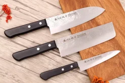Coffret 3 couteaux japonais Satake Cutlery Nashiji santoku + nakiri + office