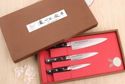 Coffret 3 couteaux japonais Satake Cutlery damas 69 couches chef + universel + office