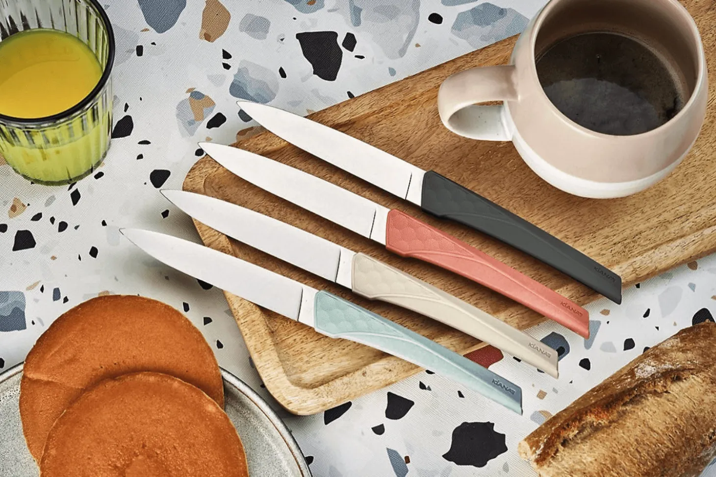 Coffret 6 couteaux Kiana de table lame inox 10,4cm manche terracotta