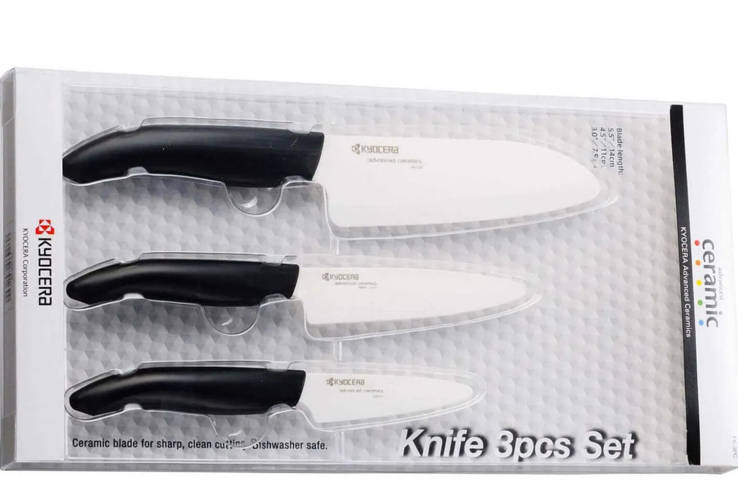 Coffret 3 couteaux Kyocera céramique santoku + office + petit office