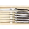 Coffret 6 couteaux Laguiole Arbalète G.DAVID 21cm inox manche façon corne noire mitre inox