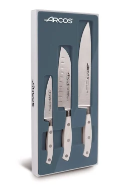 Coffret 3 couteaux Riviera White Arcos forgés (Chef+Santoku+Office)