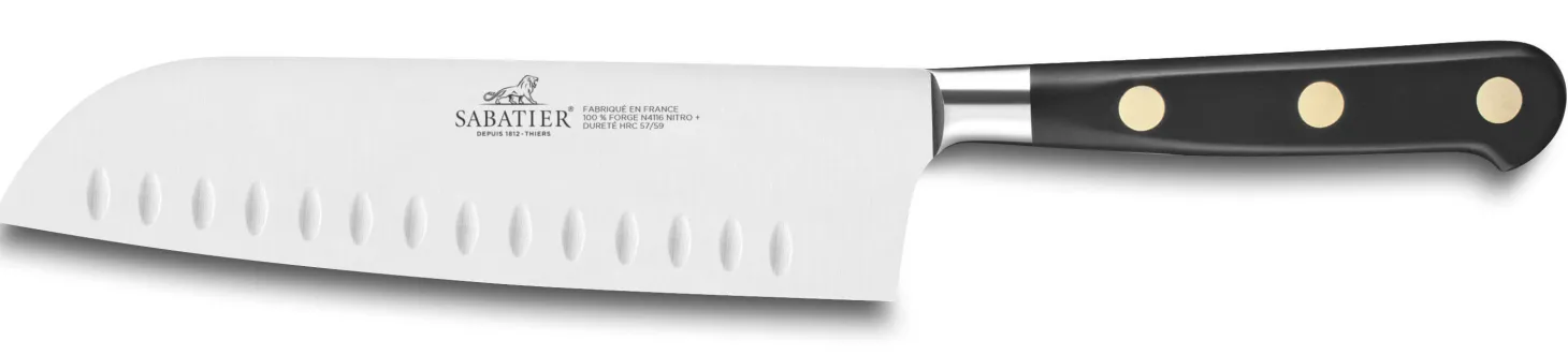 Coffret 2 couteaux Sabatier Idéal Inox rivets laiton Santoku 18cm + Office