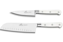Coffret 2 couteaux Sabatier Toque blanche 100% forgé office + santoku