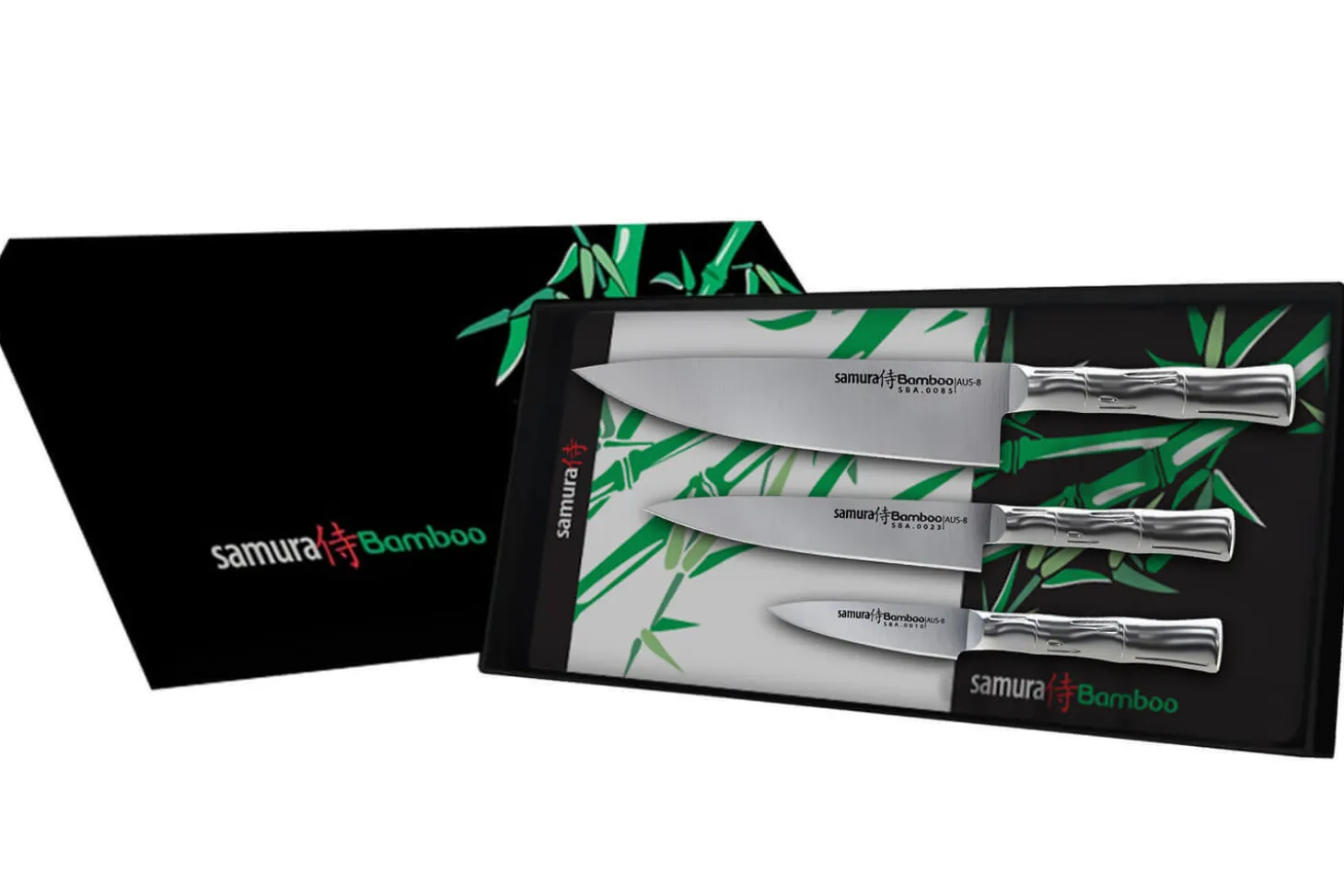 Coffret 3 couteaux Samura Bamboo tout inox AUS8 : Office + Universel + Chef