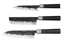 Coffret 3 couteaux Samura Blacksmith martelés : universel + santoku + nakiri