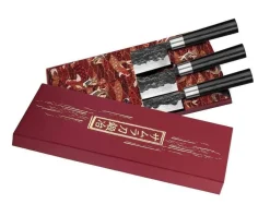 Coffret 3 couteaux Samura Blacksmith martelés : universel + santoku + nakiri