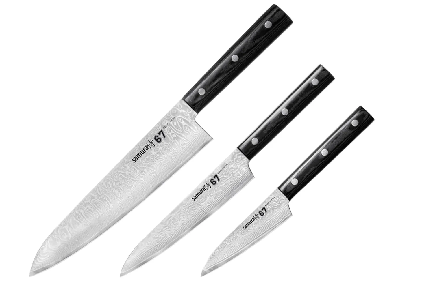 Coffret 3 couteaux Samura Damascus 67 damas VG10 Office + Universel + Chef