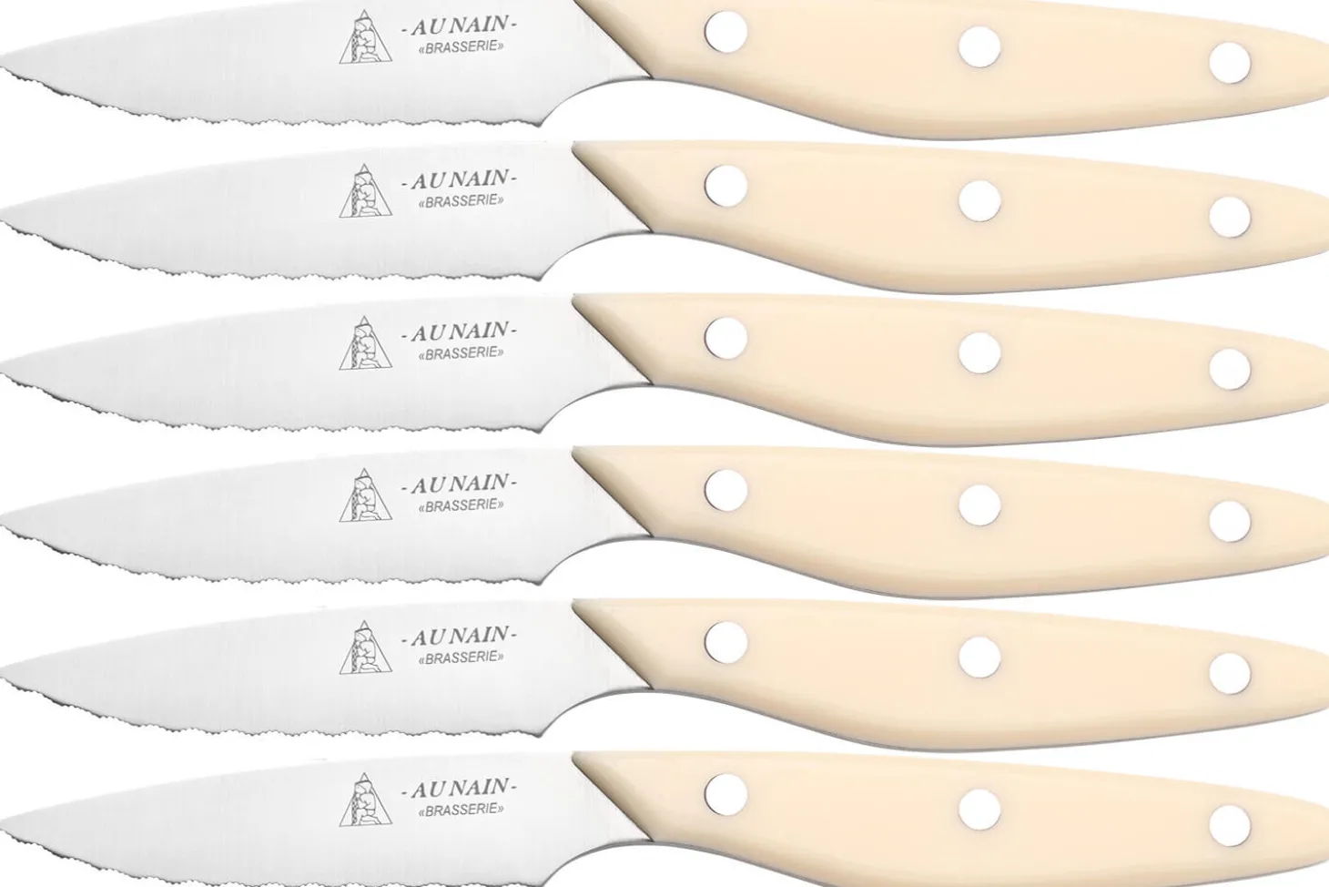 Coffret 6 couteaux à steak Au Nain Brasserie ivoire microdentés