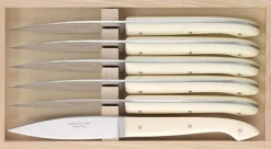 Coffret 6 couteaux à steak C. DOZORME Capucin lames lisses manches crèmes