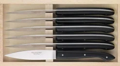 Coffret 6 couteaux à steak C. DOZORME Capucin lames lisses manches noirs