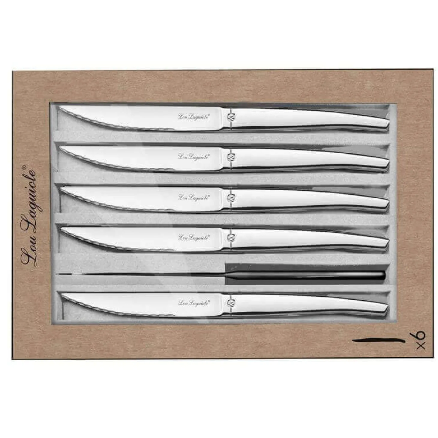 Coffret 6 couteaux à steak dentelés LOU LAGUIOLE Jet tout inox