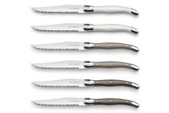 Coffret 6 couteaux à steak dentelés Lou Laguiole Tradition manches 3 coloris