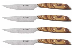Coffret 4 couteaux à steak Icel lame dentelée 11cm manche droit bois d'olivier