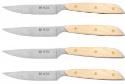 Coffret 4 couteaux à steak Icel lame dentelée 11cm manche droit bois d'érable