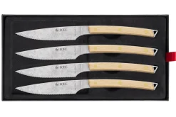 Coffret 4 couteaux à steak Icel lame dentelée 11cm manche incurvé bois d'érable
