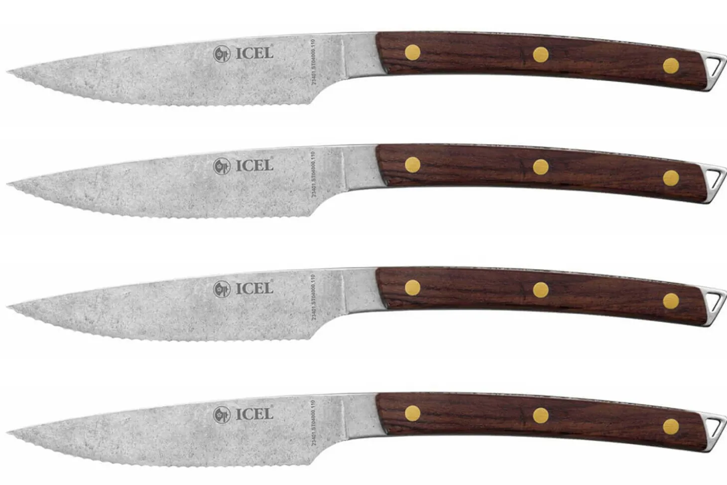 Coffret 4 couteaux à steak Icel lame dentelée 11cm manche incurvé en bois