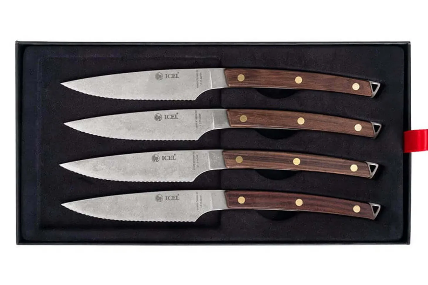 Coffret 4 couteaux à steak Icel lame dentelée 11cm manche incurvé en bois