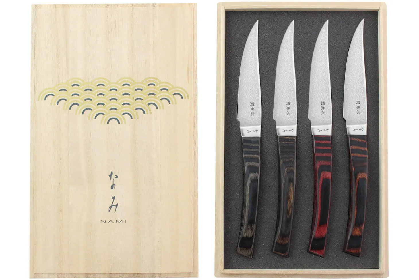 Coffret 4 couteaux à steak japonais Kanetsugu Nami damassées 4 coloris