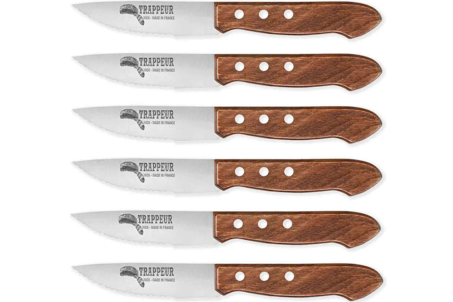 Coffret 6 couteaux à steak Trappeur Au Nain lames dentelées - Qualité française