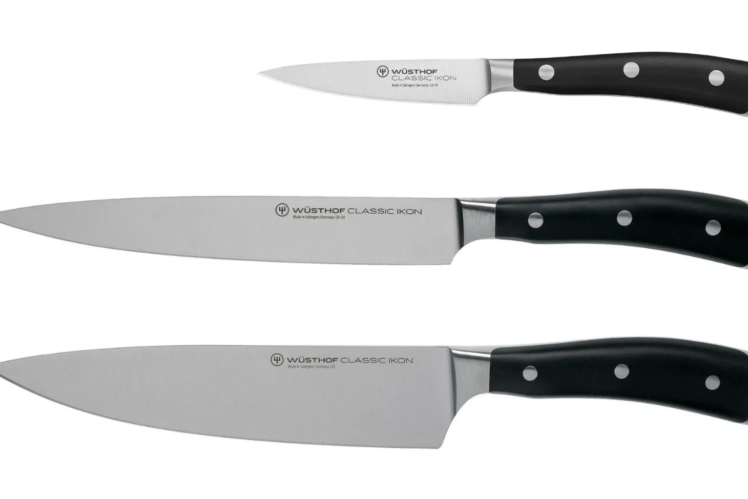 Coffret 3 couteaux Wüsthof Classic Ikon forgés - office 9cm + tranchelard 20cm + chef 20cm