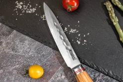 Coffret 3 couteaux Wusaki Damas 10Cr olivier Santoku + Universel + Office