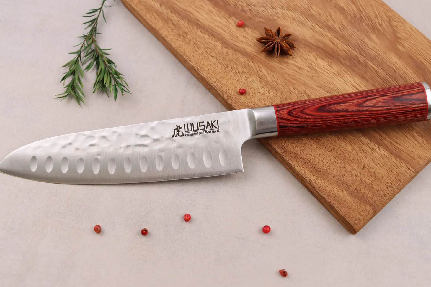 Coffret 3 couteaux Wusaki Pakka X50 pakkawood Santoku + Universel + Office