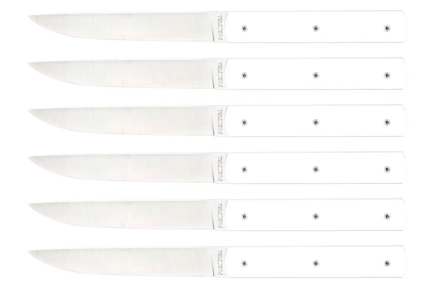 Coffret de 6 couteaux de table faits mains Perceval 888 blanc