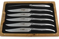 Coffret de 6 couteaux de table Laguiole en Aubrac tout inox manches brillants