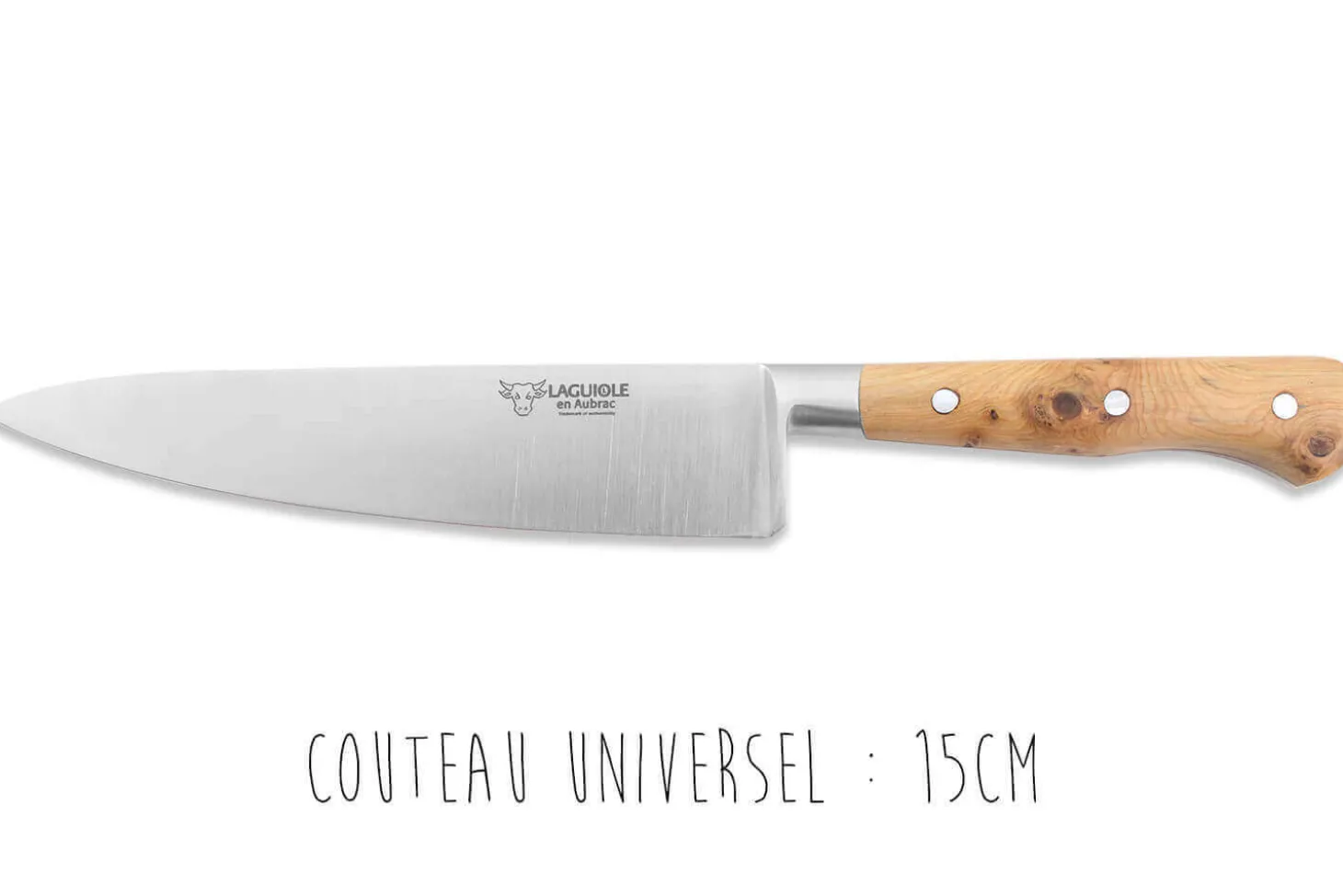 Coffret de 3 couteaux en genévrier Laguiole en Aubrac : Office + Universel + Chef
