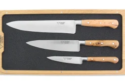 Coffret de 3 couteaux en genévrier Laguiole en Aubrac : Office + Universel + Chef