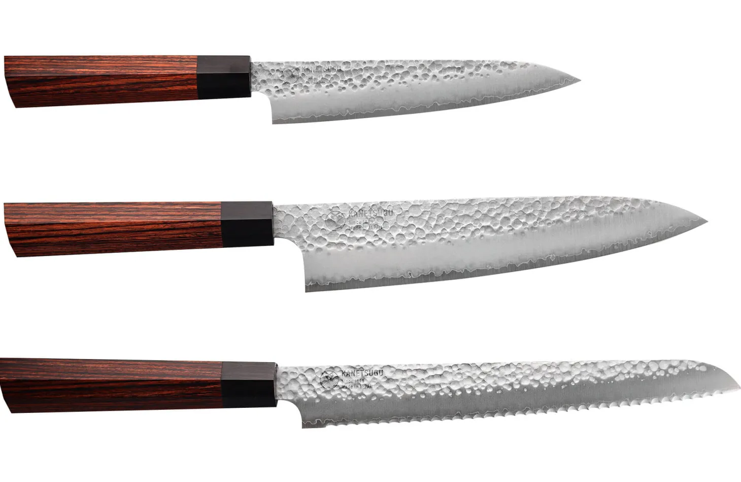 Coffret de 3 couteaux japonais Kanetsugu Heptagon Uto universel, chef et pain