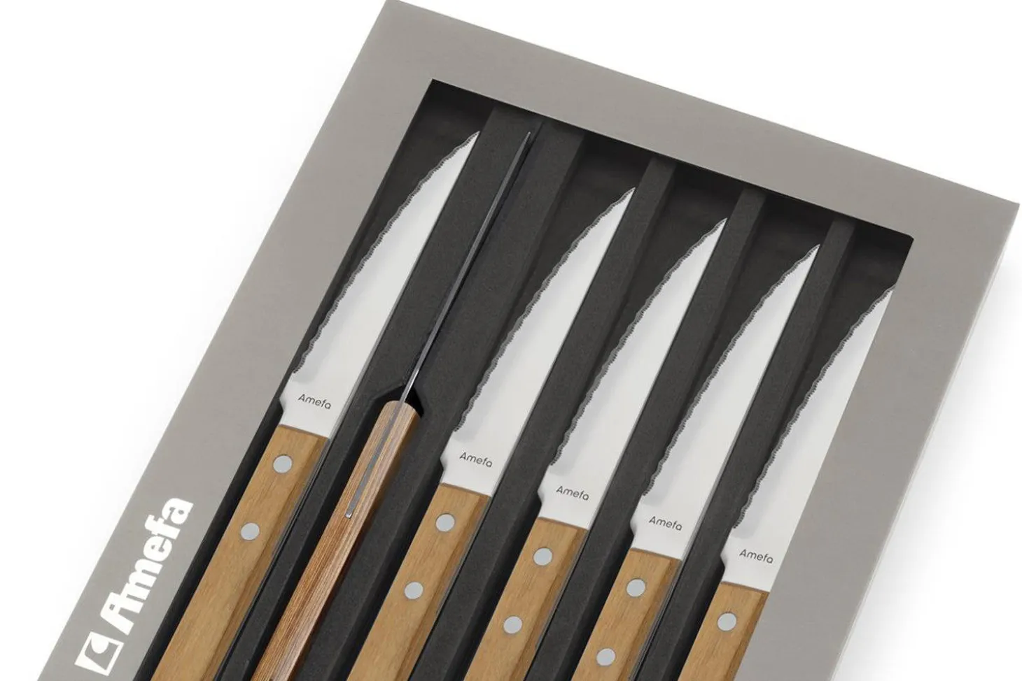 Coffret de 6 couteaux Pizza Bois Amefa inox et pakka