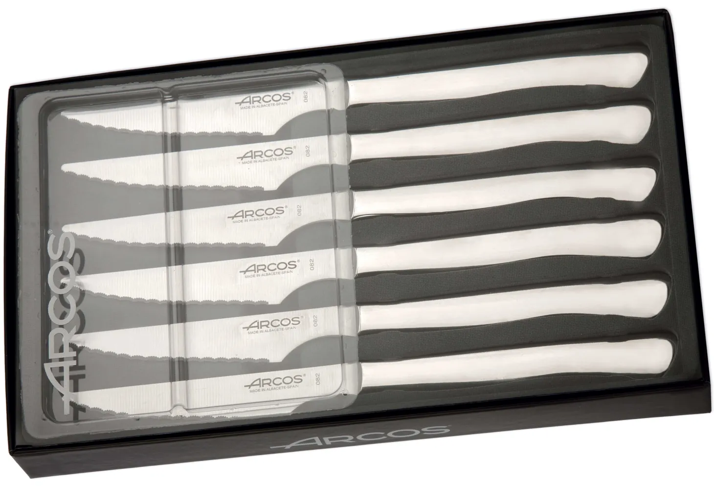 Coffret de 6 couteaux à steak monobloc Arcos lames acier inox microdentées