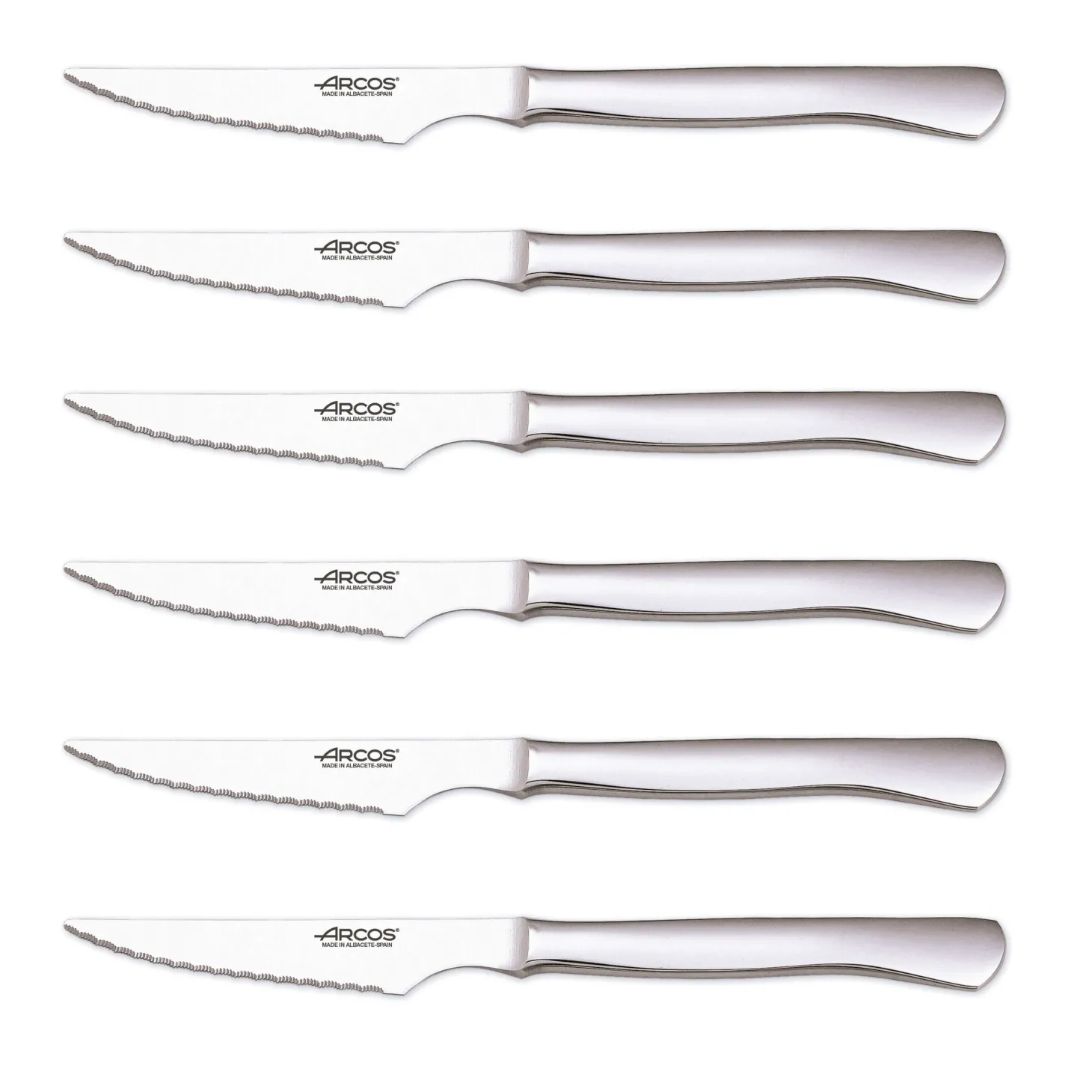 Coffret de 6 couteaux à steak monobloc Arcos lames acier inox microdentées
