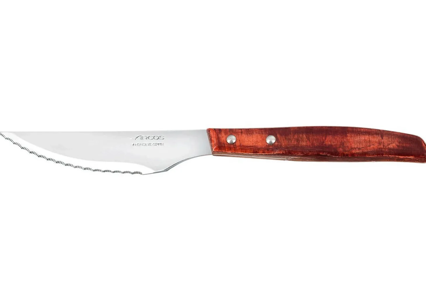 Coffret de 6 couteaux à steak/pizza Arcos lame dentelée 11cm manche en bois de peuplier rouge