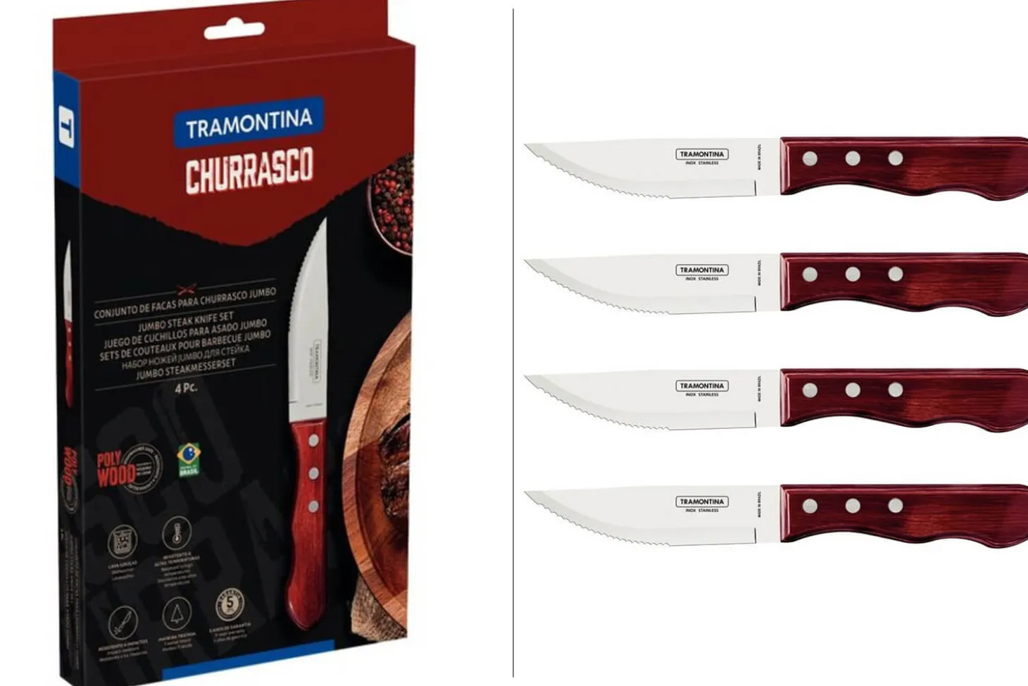 Coffret de 4 couteaux à steak Tramontina Jumbo coloris rouge